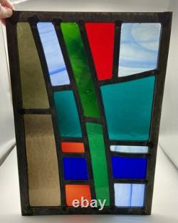 GORGEOUS STAINED GLASS PANEL Abstract Modern Geometric Frank Lloyd Wright Style