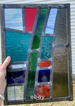 GORGEOUS STAINED GLASS PANEL Abstract Modern Geometric Frank Lloyd Wright Style