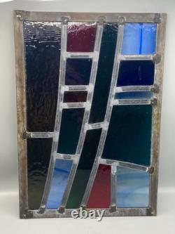 GORGEOUS STAINED GLASS PANEL Abstract Modern Geometric Frank Lloyd Wright Style