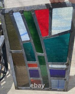 GORGEOUS STAINED GLASS PANEL Abstract Modern Geometric Frank Lloyd Wright Style