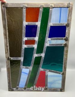 GORGEOUS STAINED GLASS PANEL Abstract Modern Geometric Frank Lloyd Wright Style