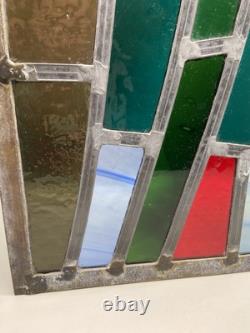 GORGEOUS STAINED GLASS PANEL Abstract Modern Geometric Frank Lloyd Wright Style