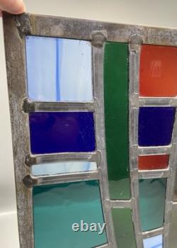 GORGEOUS STAINED GLASS PANEL Abstract Modern Geometric Frank Lloyd Wright Style