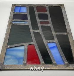 GORGEOUS STAINED GLASS PANEL Abstract Modern Geometric Frank Lloyd Wright Style