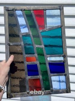 GORGEOUS STAINED GLASS PANEL Abstract Modern Geometric Frank Lloyd Wright Style