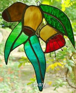 GUM NUTS, BLOSSOM & LEAVES stained glass WINDOW PANEL FOR RENOVATIONS, KITCHEN