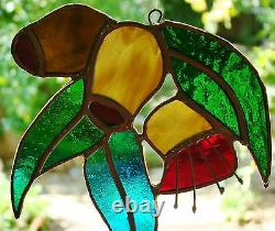 GUM NUTS, BLOSSOM & LEAVES stained glass WINDOW PANEL FOR RENOVATIONS, KITCHEN