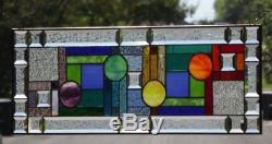 GUMBALLS Beveled Stained Glass Window Panel 32 3/8 x 12 3/8