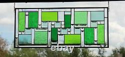 Geo-Green Beveled Stained Glass Panel, Window Hanging? 28 1/2 x 12 1/2HMD-US