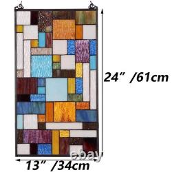 Geometric Color Block Tiffany Style Stained Glass Window Panel with Hanging C
