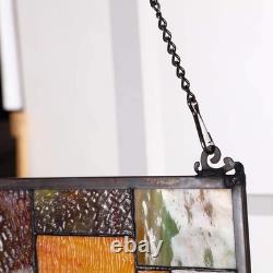 Geometric Color Block Tiffany Style Stained Glass Window Panel with Hanging C