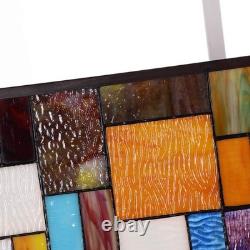Geometric Color Block Tiffany Style Stained Glass Window Panel with Hanging C
