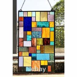 Geometric Design Stained Glass Tiffany Style Hanging Window Panel Suncatcher