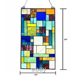 Geometric Design Stained Glass Tiffany Style Hanging Window Panel Suncatcher