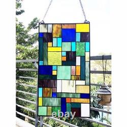 Geometric Design Stained Glass Tiffany Style Hanging Window Panel Suncatcher