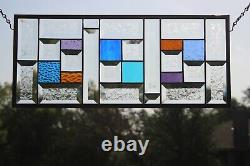 Geometric Multi-Colored Stained Glass Window Panel- 19 5/8x 8 1/2 HMD-US