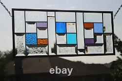Geometric Multi-Colored Stained Glass Window Panel- 19 5/8x 8 1/2 HMD-US