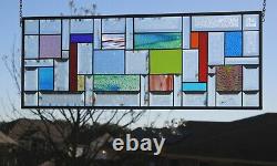 Geometric Multi-Colored Stained Glass Window Panel- 28 1/2 X 11 1/2 HMD-US