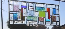 Geometric Multi-Colored Stained Glass Window Panel- 28 1/2 X 11 1/2 HMD-US