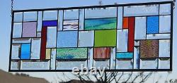 Geometric Multi-Colored Stained Glass Window Panel- 28 1/2 X 11 1/2 HMD-US