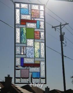 Geometric Multi-Colored Stained Glass Window Panel- 28 1/2 X 11 1/2 HMD-US