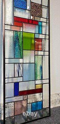 Geometric Multi-Colored Stained Glass Window Panel- 28 1/2 X 11 1/2 HMD-US