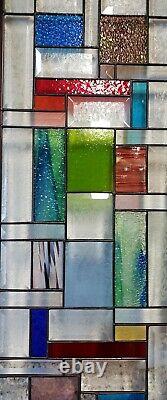 Geometric Multi-Colored Stained Glass Window Panel- 28 1/2 X 11 1/2 HMD-US