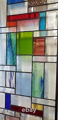 Geometric Multi-Colored Stained Glass Window Panel- 28 1/2 X 11 1/2 HMD-US