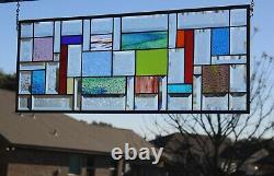 Geometric Multi-Colored Stained Glass Window Panel- 28 1/2 X 11 1/2 HMD-US