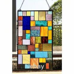 Geometric Stained Glass Hanging Window Panel Tiffany Style Suncatcher 25H