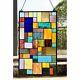 Geometric Stained Glass Hanging Window Panel Tiffany Style Suncatcher 25H
