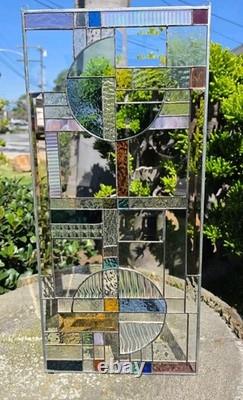Geometric Stained Glass Panel Abstract Frank Lloyd Wright Style Suncatcher