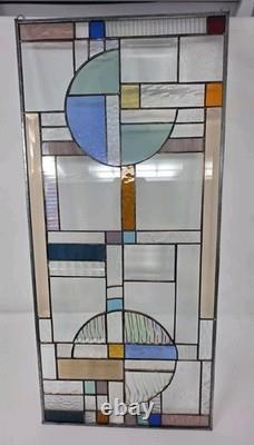 Geometric Stained Glass Panel Abstract Frank Lloyd Wright Style Suncatcher