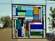 Geometric Stained Glass Panel-Colorful, hanging 18 3/8 x 19 3/8