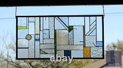 Geometric Stained Glass Panel, Window Hanging, Transom, Contemporary 27 1/4 x13