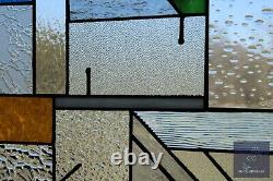 Geometric Stained Glass Panel, Window Hanging, Transom, Contemporary 27 1/4 x13