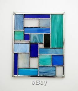 Geometric Stained Glass Window Panel, Blue Stained Glass Window