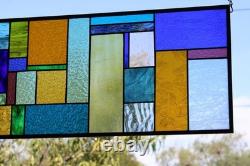 Geometric Transom Stained Glass Panel Colorful Art Glass 39 5/8 x 12 3/8 Geometric Transom Stained Glass Panel Colorful Art Glass 39 5/8 x 12 3/8