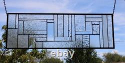 Geometric one of a kind clear stained glass Panel 30 5/8 x 10 7/16
