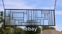 Geometric one of a kind clear stained glass Panel 30 5/8 x 10 7/16