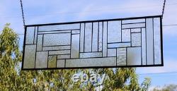 Geometric one of a kind clear stained glass Panel 30 5/8 x 10 7/16