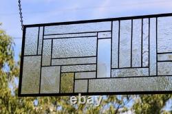 Geometric one of a kind clear stained glass Panel 30 5/8 x 10 7/16