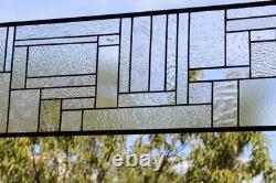 Geometric one of a kind clear stained glass Panel 30 5/8 x 10 7/16