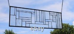 Geometric one of a kind clear stained glass Panel 30 5/8 x 10 7/16