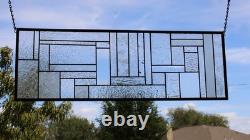 Geometric one of a kind clear stained glass Panel 30 5/8 x 10 7/16