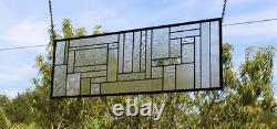 Geometric one of a kind clear stained glass Panel 30 5/8 x 10 7/16