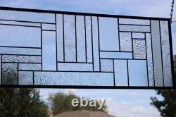 Geometric one of a kind clear stained glass Panel 30 5/8 x 10 7/16