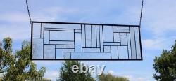 Geometric one of a kind clear stained glass Panel 30 5/8 x 10 7/16
