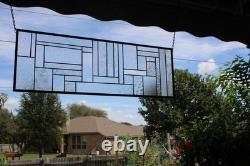 Geometric one of a kind clear stained glass Panel 30 5/8 x 10 7/16