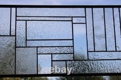 Geometric one of a kind clear stained glass Panel 30 5/8 x 10 7/16